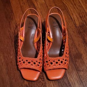 Orange slingback peekaboo toe sandals